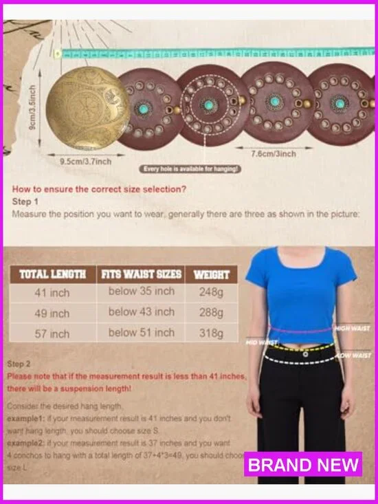 Western PU Leather Belt Wide Waist Boho Chic Cowgirl Concho Buckle Adjustable - Picture 2 of 7